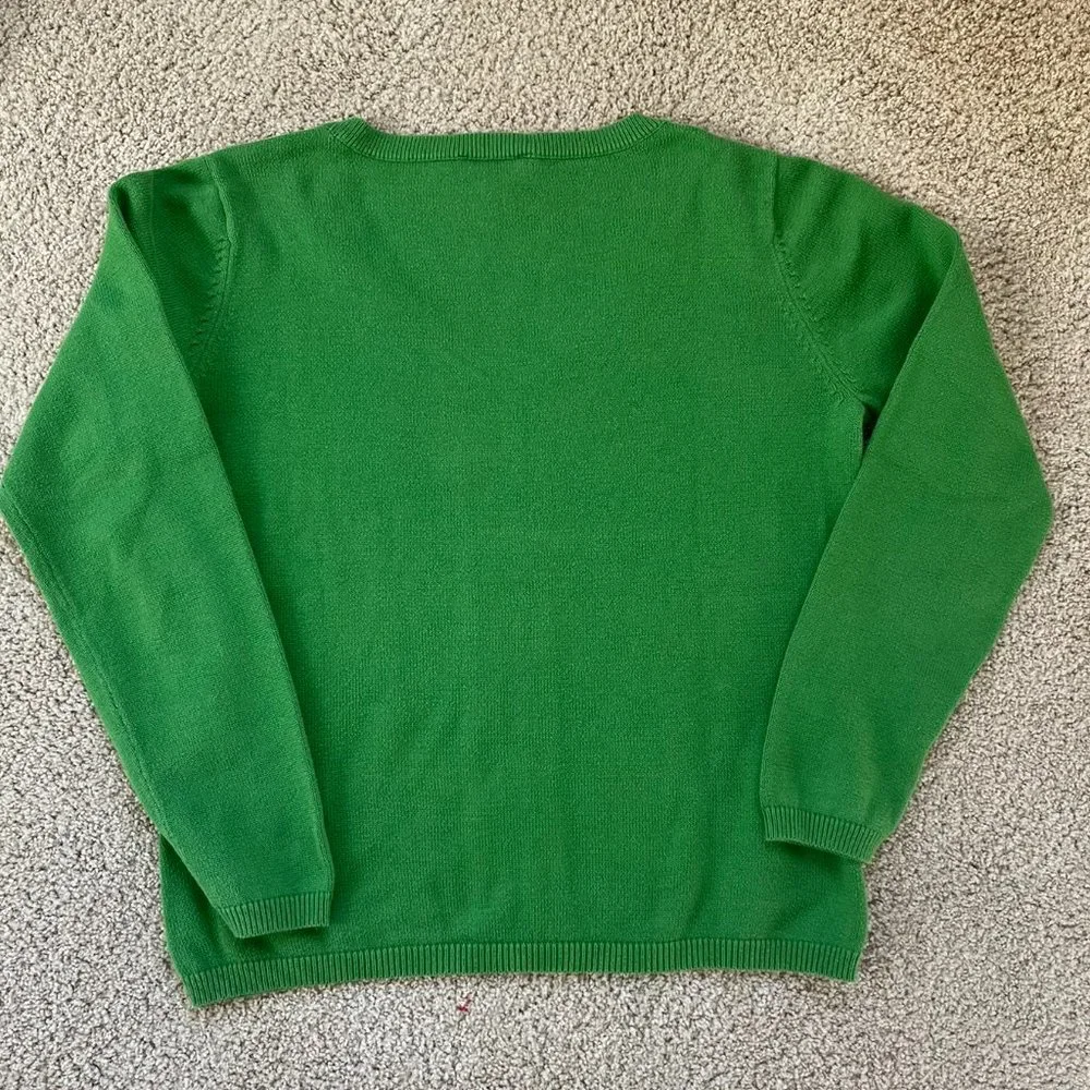 Talbots Emerald Green Women's V Neck Cable Pima Cotton Sweater M - Picture 2 of 5